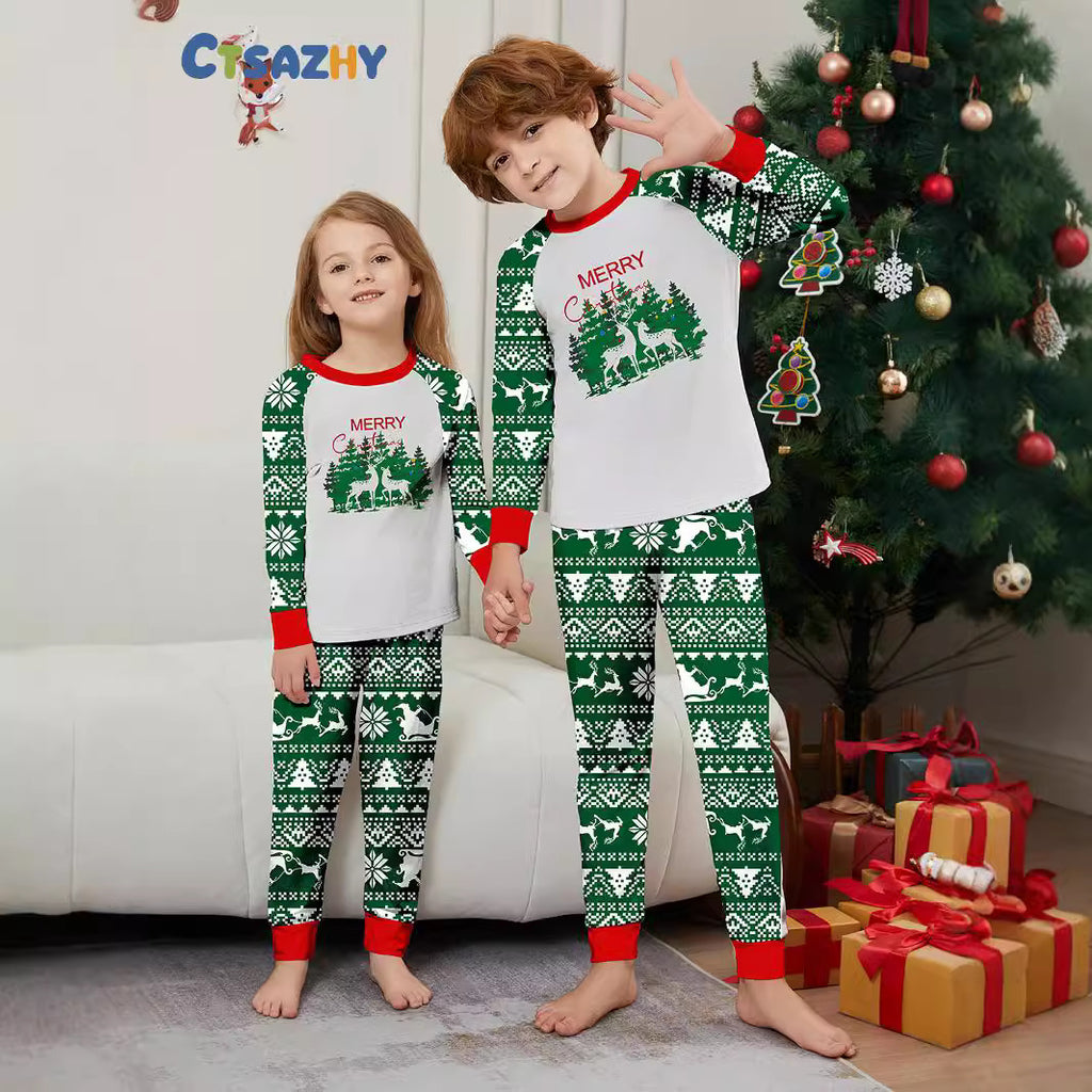 Christmas Deer Letter Stripe Christmas Family Matching Printed Loungewear Pajamas