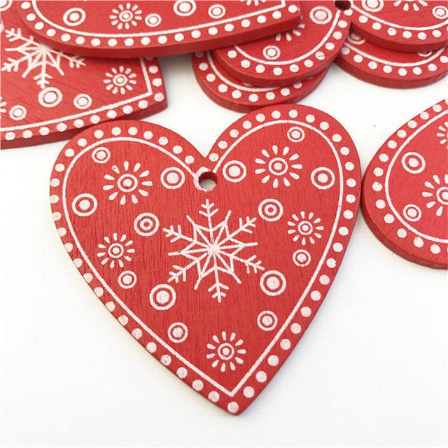 10pcs New Year Natural Wood Christmas Tree Ornament