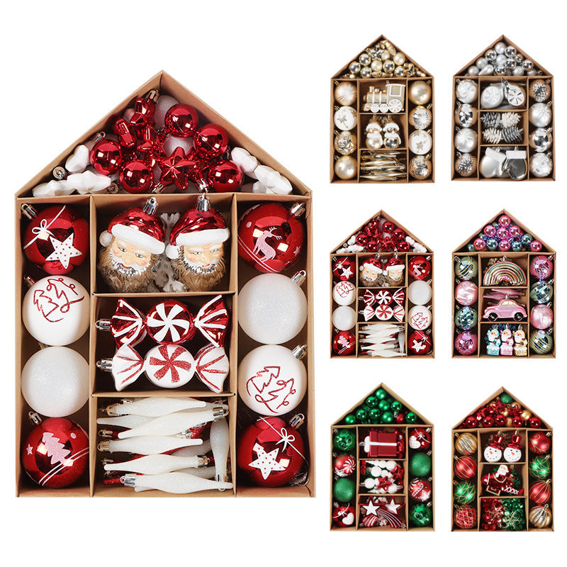 Christmas ball, House shaped set, kraft paper box