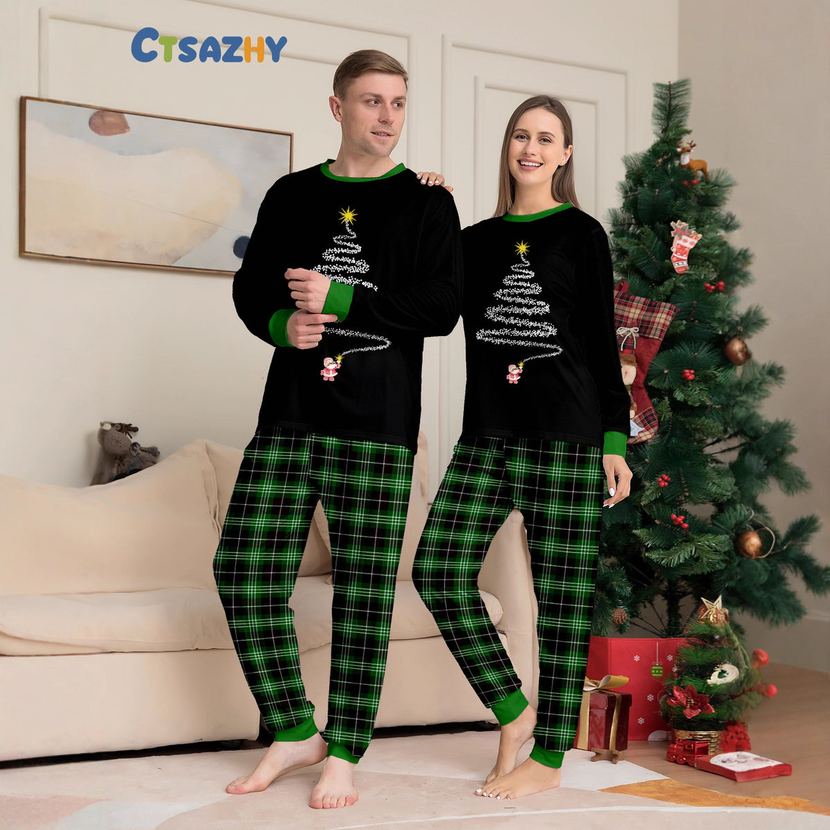 Christmas Family Matching PajamasBlack Set, Holiday Home Wear