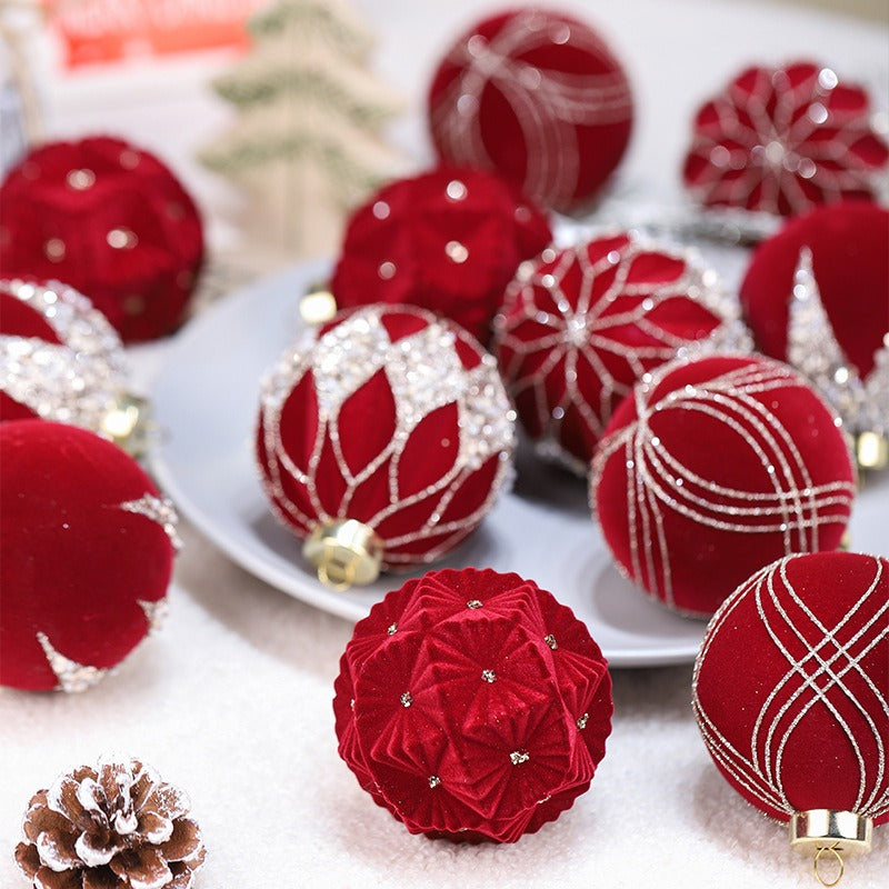 Christmas ball decoration 8cm/12 pieces colored brick plush