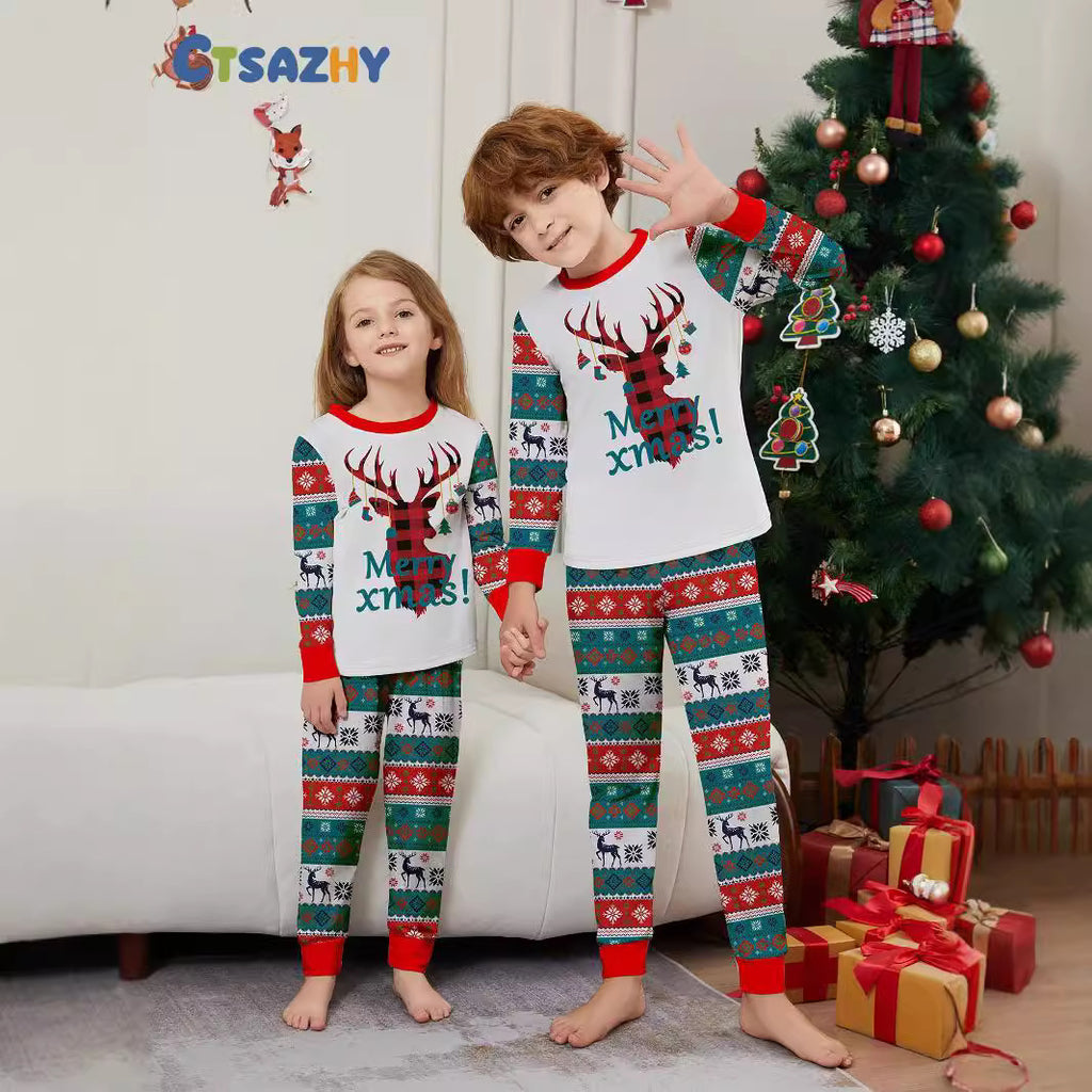 Christmas Deer Snowflake Letter Stripe holiday pajamas