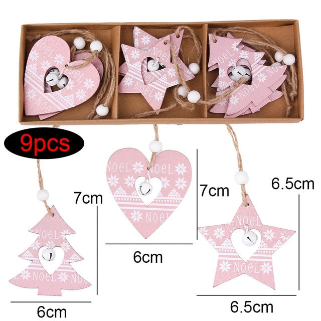 1SET Creative Wooden Printed Christmas Pendants Decorations