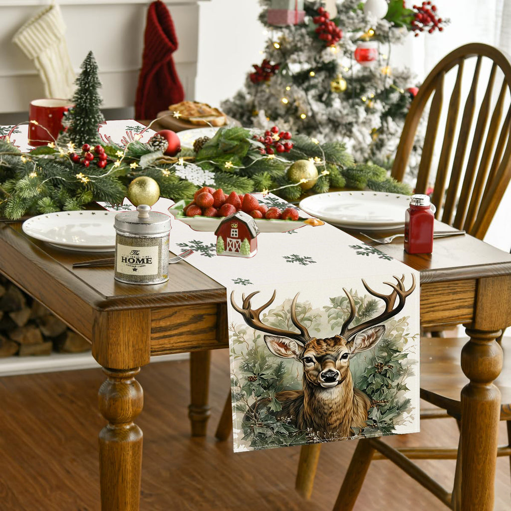 Christmas snowflake linen tablecloth \ holiday decoration