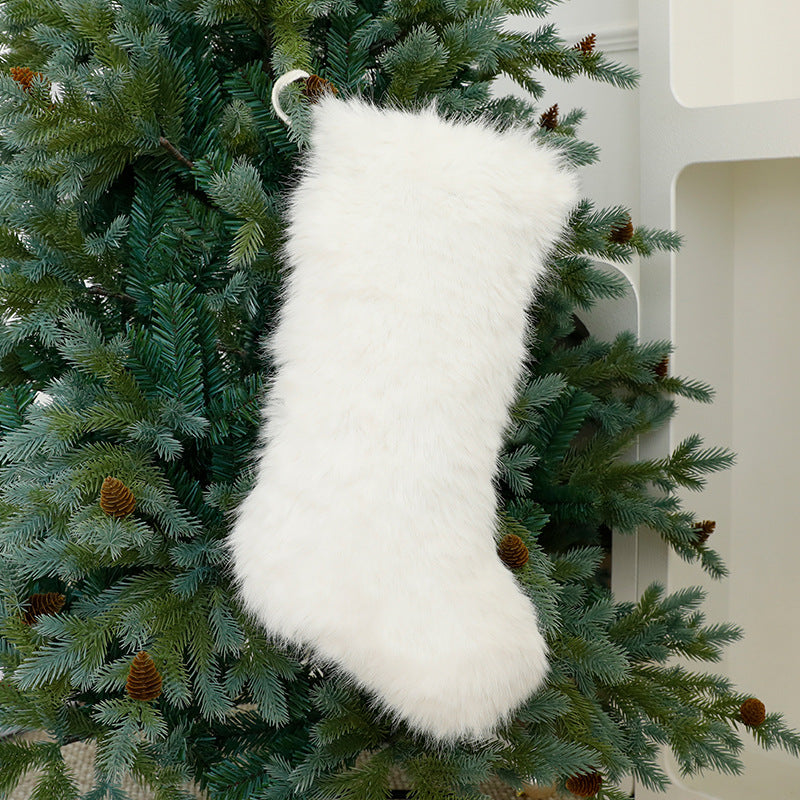 Christmas Solid Color Long Plush Christmas Decoration Sock Candy Bag