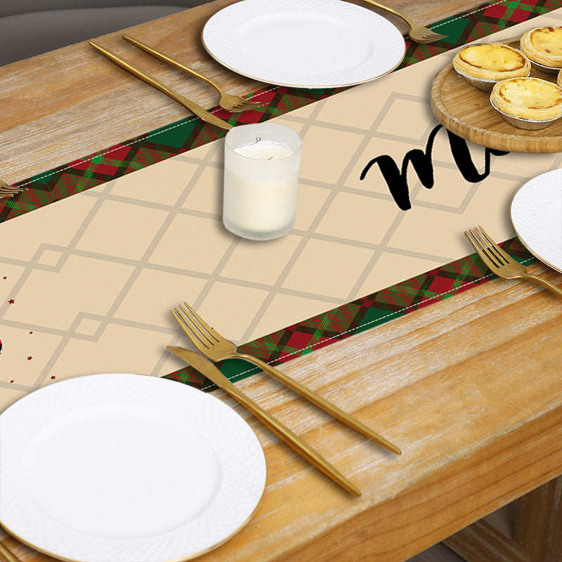 Santa Claus checkered white linen table flag geometric Christmas
