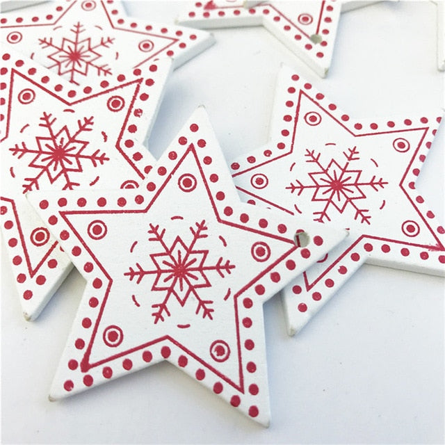 10pcs New Year Natural Wood Christmas Tree Ornament