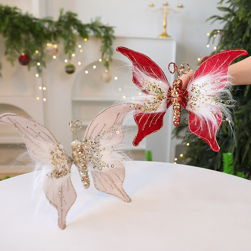 New Fabric Christmas Butterfly \ Christmas Scene Decoration Simulation Butterfly