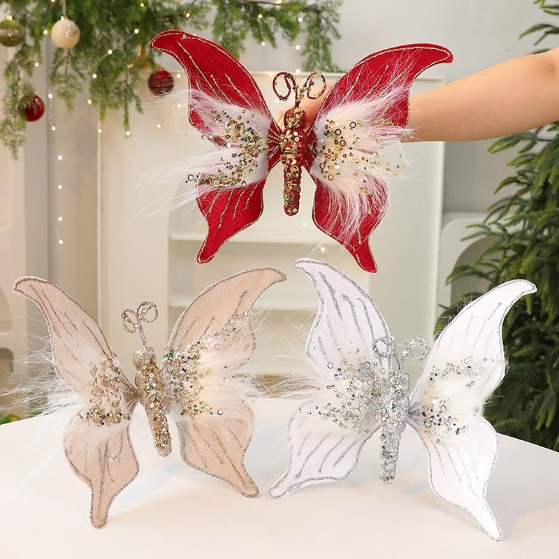 New Fabric Christmas Butterfly \ Christmas Scene Decoration Simulation Butterfly
