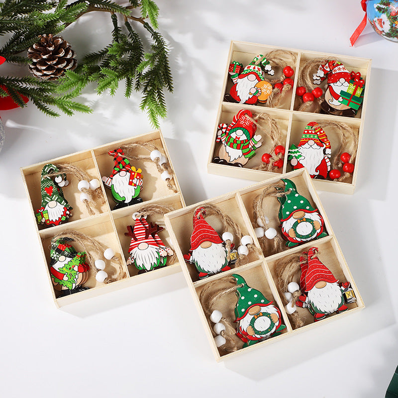 Christmas Painted Wooden Pendant Santa Claus 12pcs