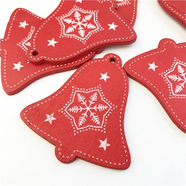 10pcs New Year Natural Wood Christmas Tree Ornament
