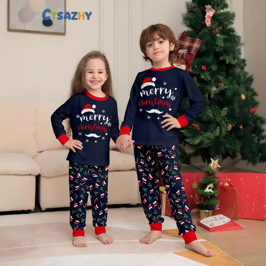 Christmas Hat Letter Cane Christmas Family Matching Printed Pajamas Sleepwear