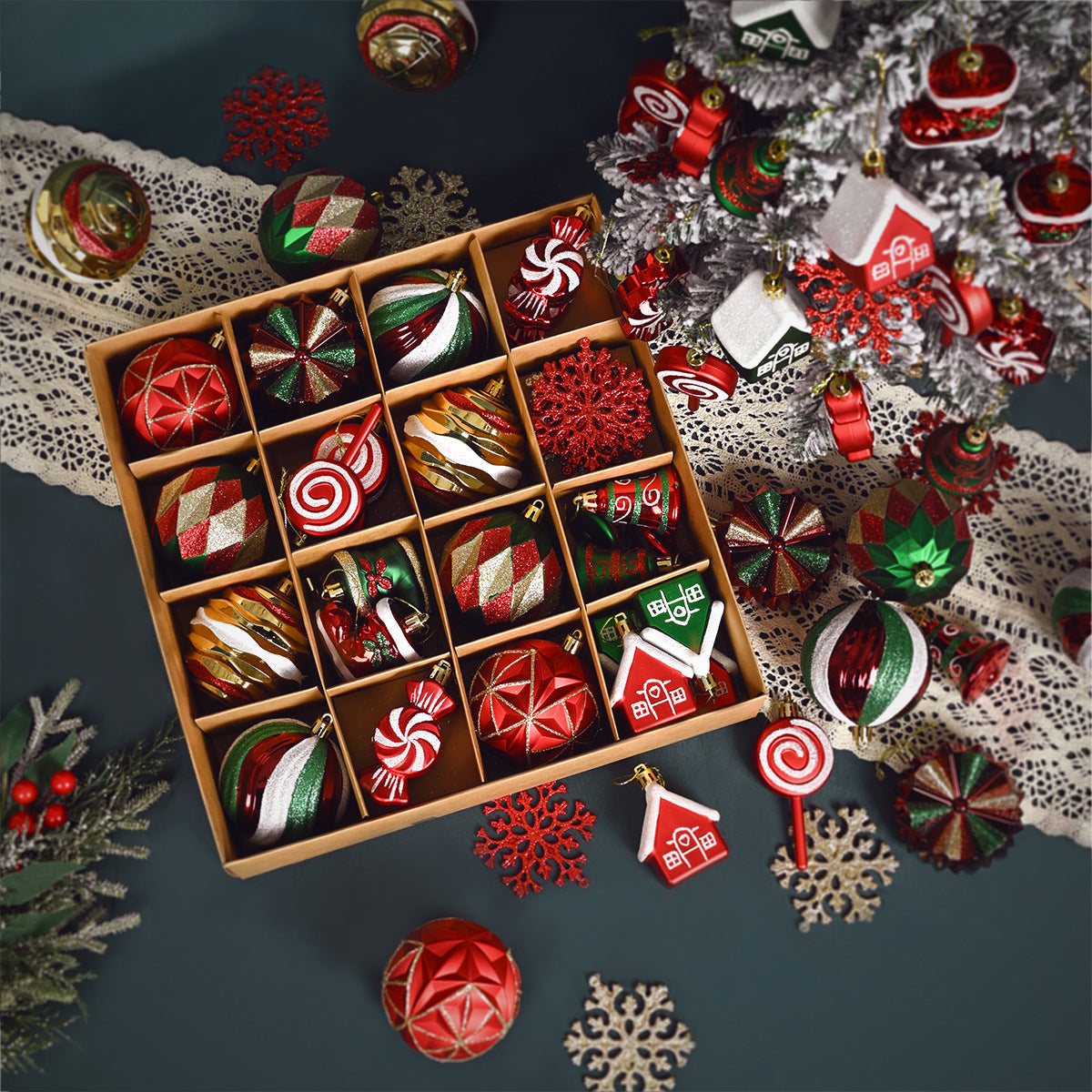 Christmas decorations, plastic balls, holiday party decorations