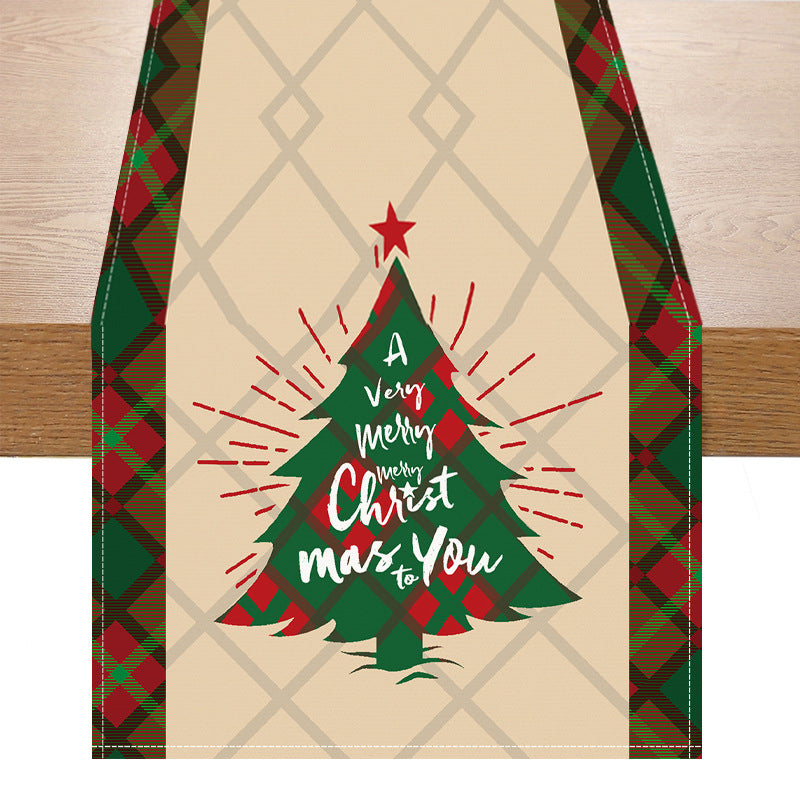 Santa Claus checkered white linen table flag geometric Christmas