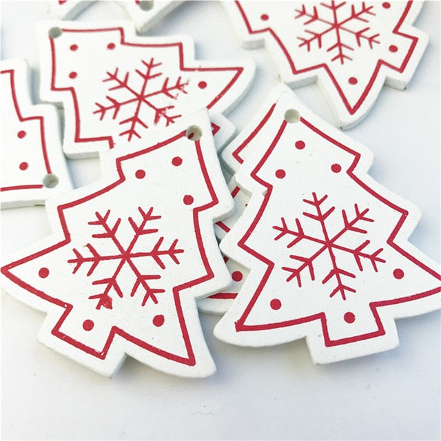10pcs New Year Natural Wood Christmas Tree Ornament