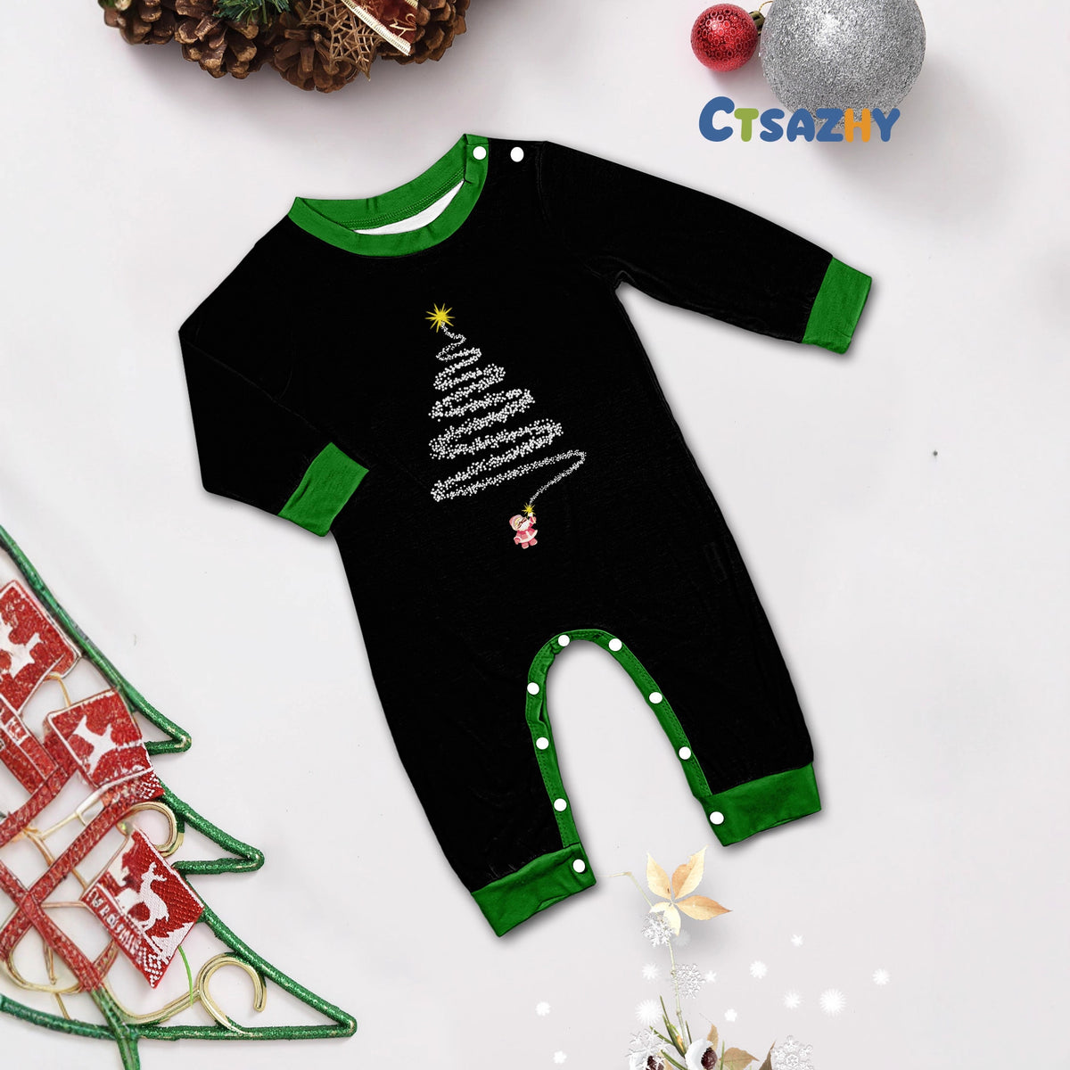 Christmas Family Matching PajamasBlack Set, Holiday Home Wear