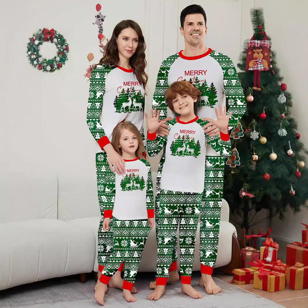 Christmas Deer Letter Stripe Christmas Family Matching Printed Loungewear Pajamas