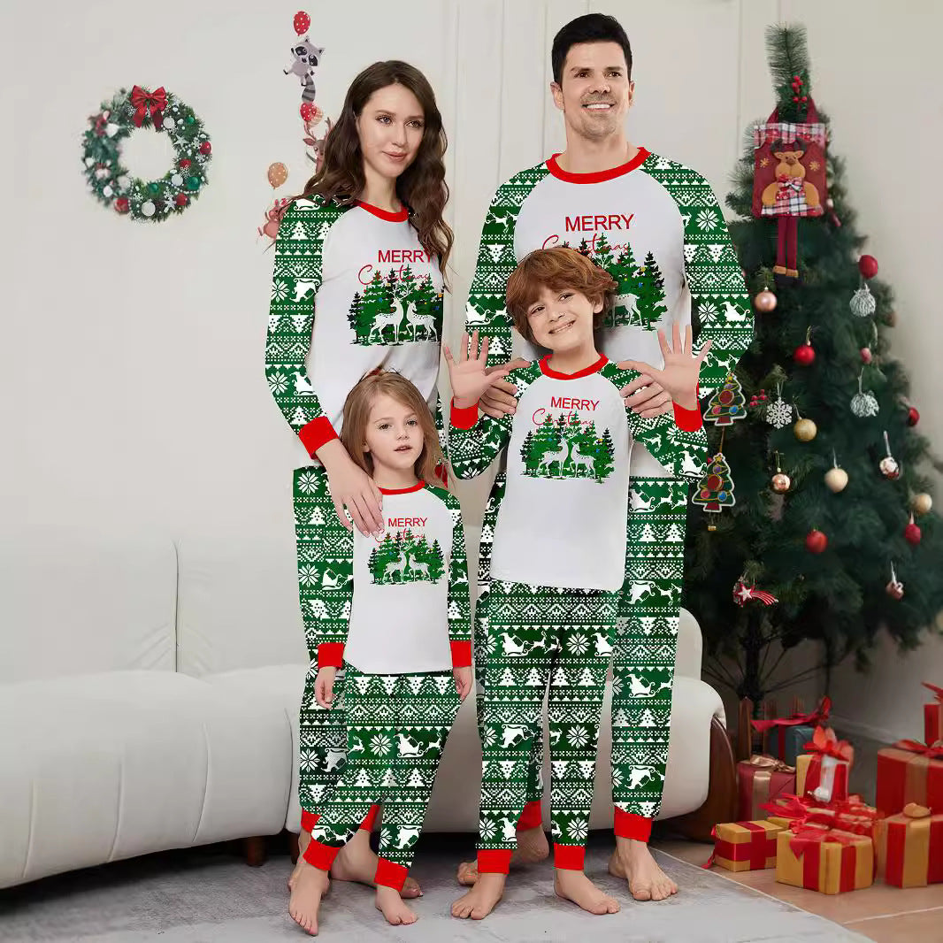 Christmas Deer Letter Stripe Christmas Family Matching Printed Loungewear Pajamas