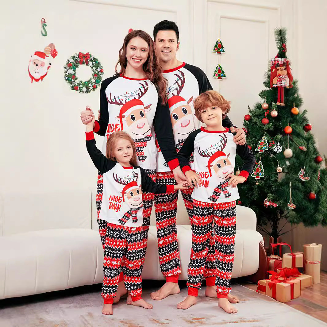 Christmas Deer Letter Stripe Christmas Family Matching Printed Loungewear Pajamas
