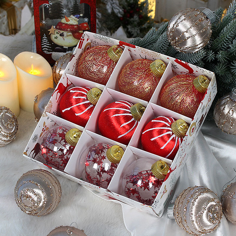 Christmas balls, silk balls, winding balls, painted balls, 8cm, 9pcs