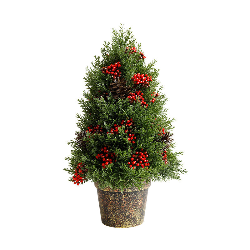 Christmas Tree Decoration Plastic Pot with Red Berries for Holiday Scene Display