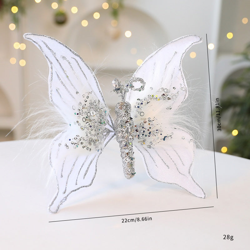 New Fabric Christmas Butterfly \ Christmas Scene Decoration Simulation Butterfly