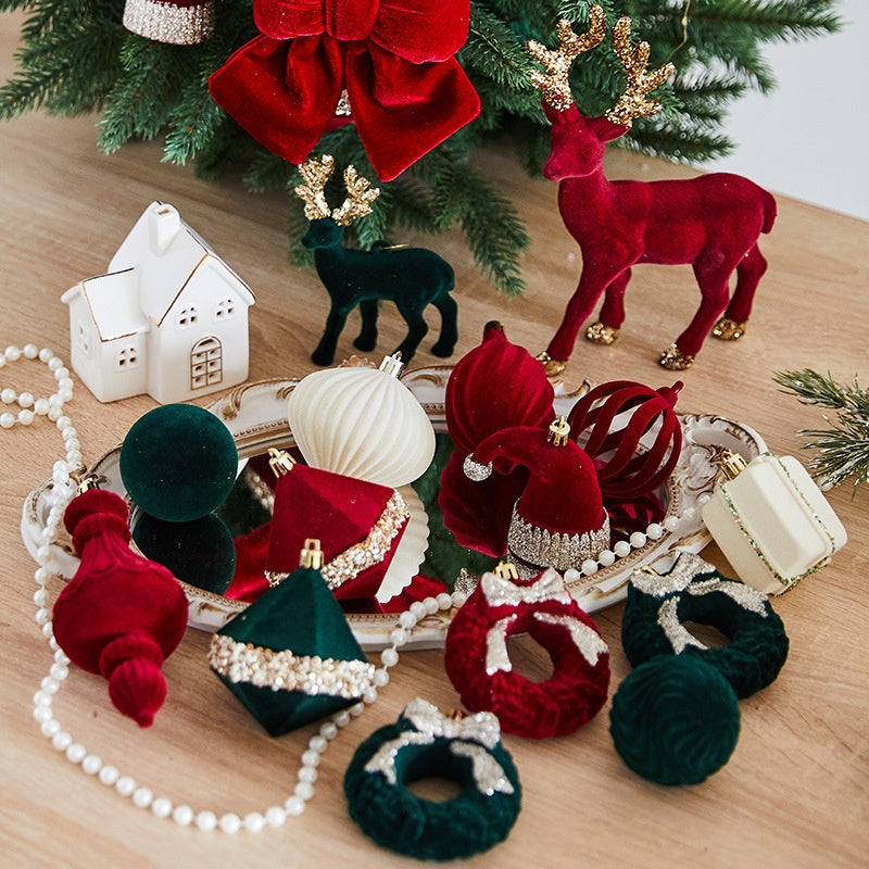Christmas Decoration Flocked Ball Wine Red