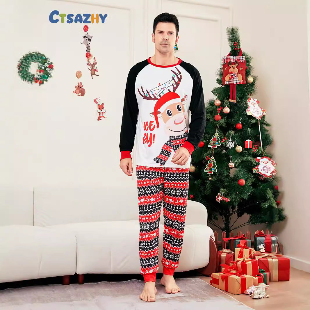 Christmas Deer Letter Stripe Christmas Family Matching Printed Loungewear Pajamas