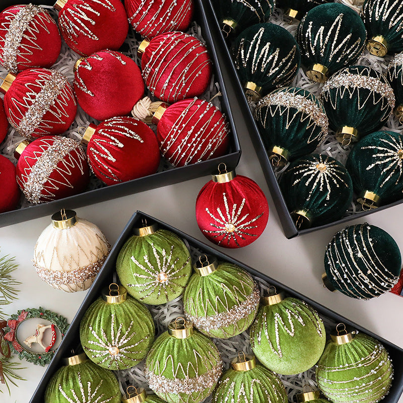 New Velvet Beaded Christmas Ball Ornaments 8CM/12PCS