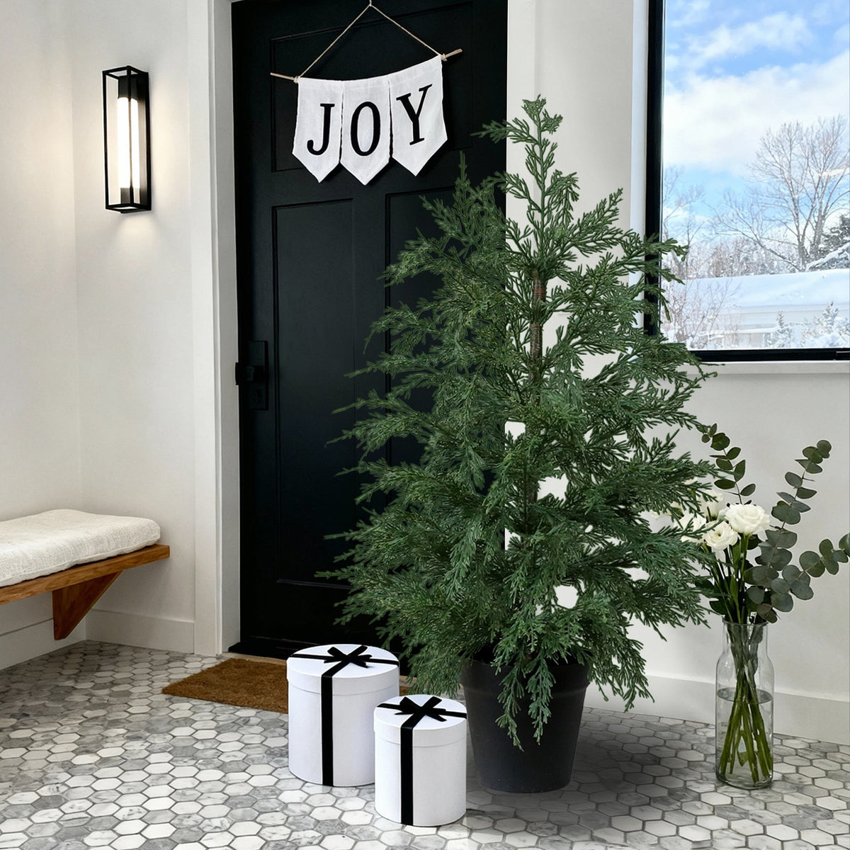 Faux Cedar Tabletop Christmas Tree Decor 70/90CM Indoor Outdoor Holiday Decoration