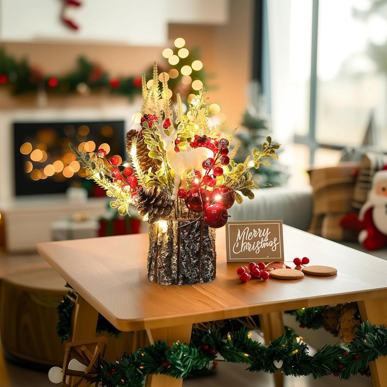 Christmas Tree Artificial \ Home Decor Bark Wooden Barrel Tree