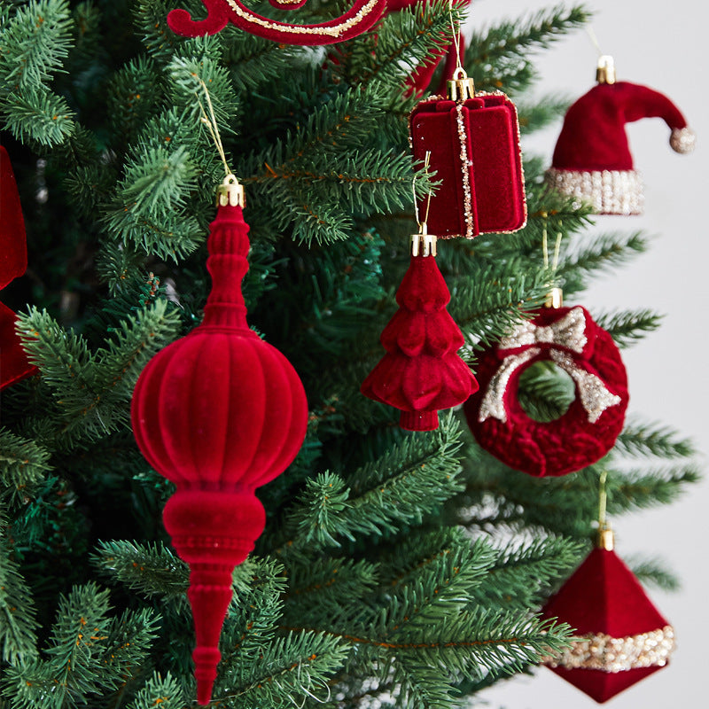 Christmas Decoration Flocked Ball Wine Red