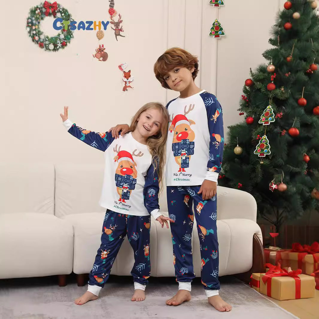 Christmas Deer Letter Scarf, Christmas Family Matching Printed Loungewear Pajamas