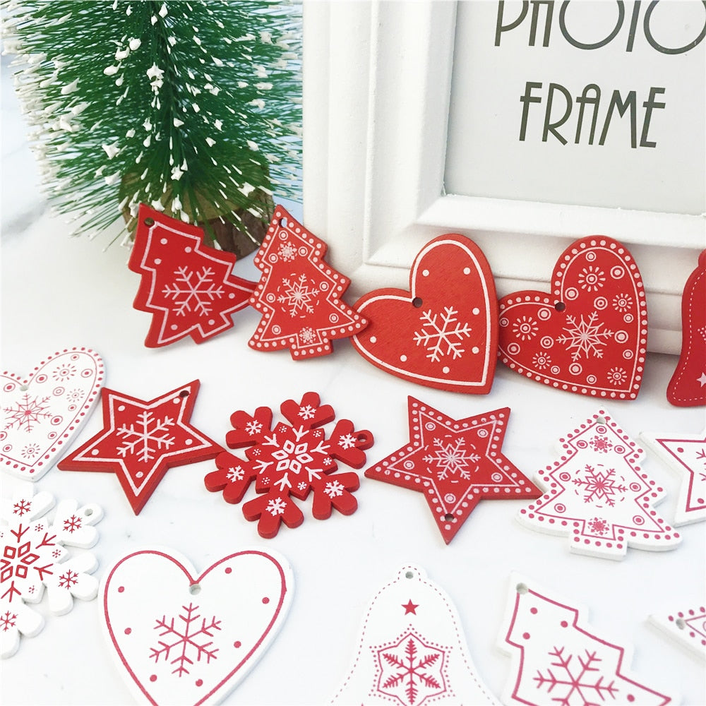 10pcs New Year Natural Wood Christmas Tree Ornament