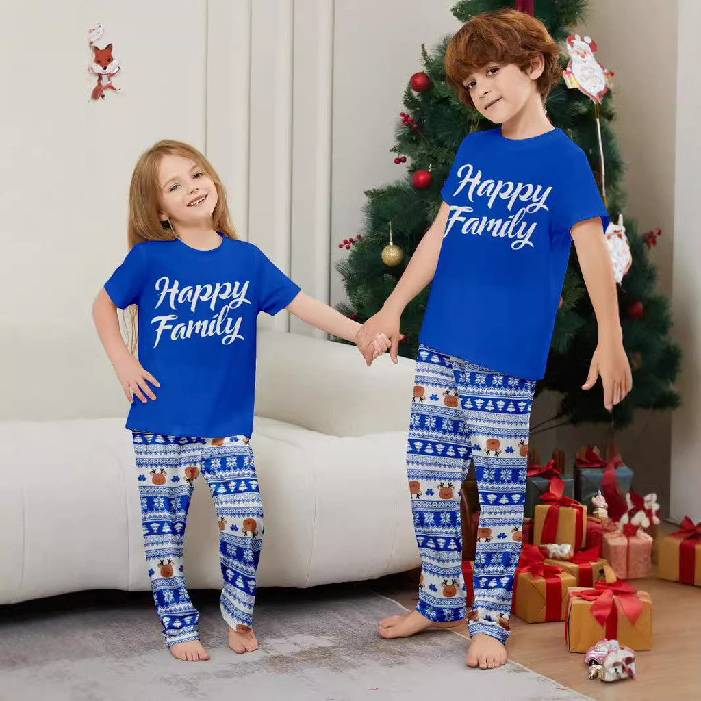 Christmas Deer Letter Stripe Short Sleeve Christmas Family Matching Pajamas