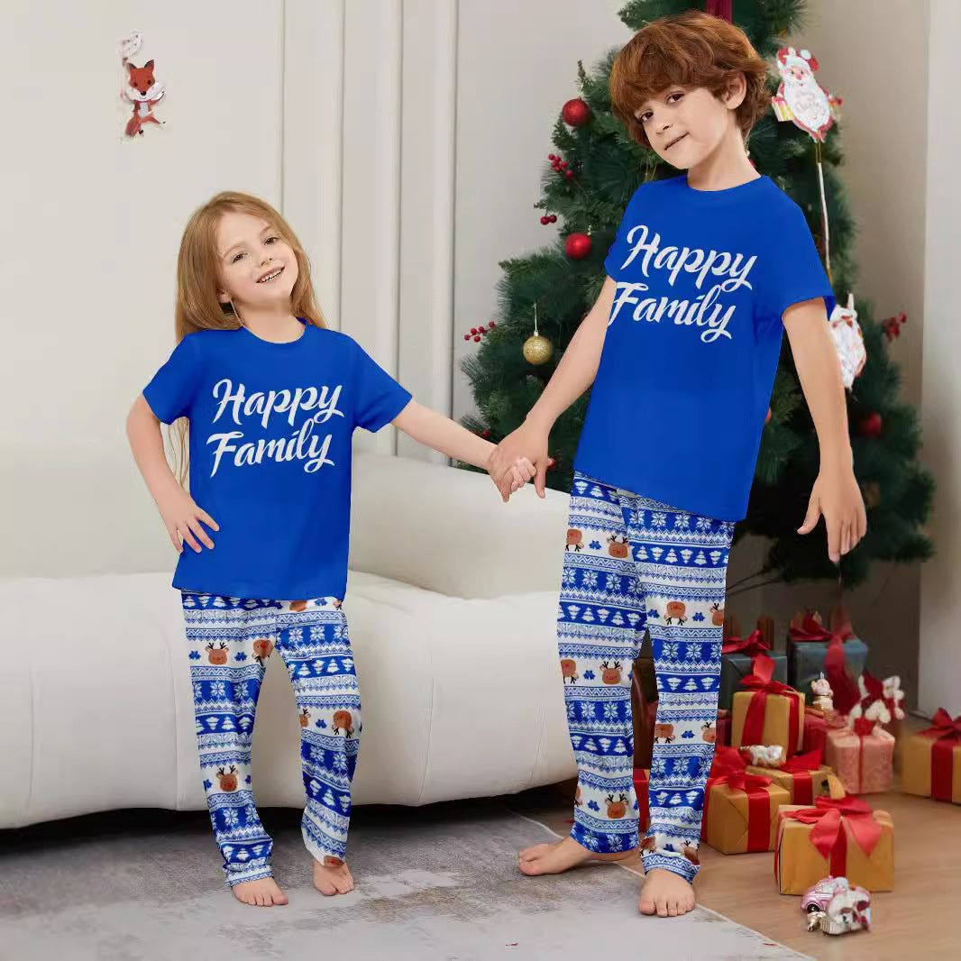Christmas Deer Letter Stripe Short Sleeve Christmas Family Matching Pajamas