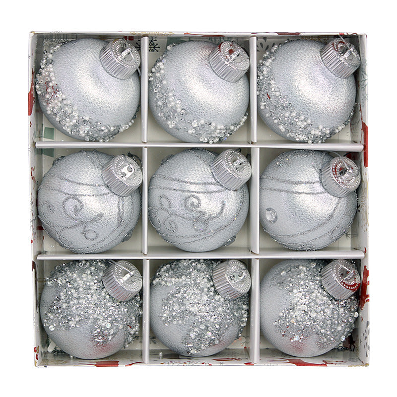 Christmas balls, silk balls, winding balls, painted balls, 8cm, 9pcs