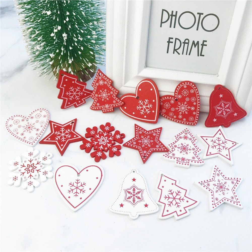 10pcs New Year Natural Wood Christmas Tree Ornament