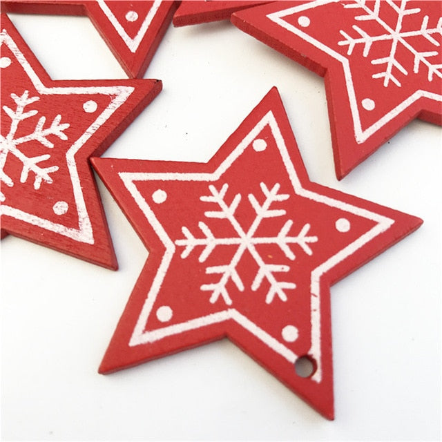 10pcs New Year Natural Wood Christmas Tree Ornament