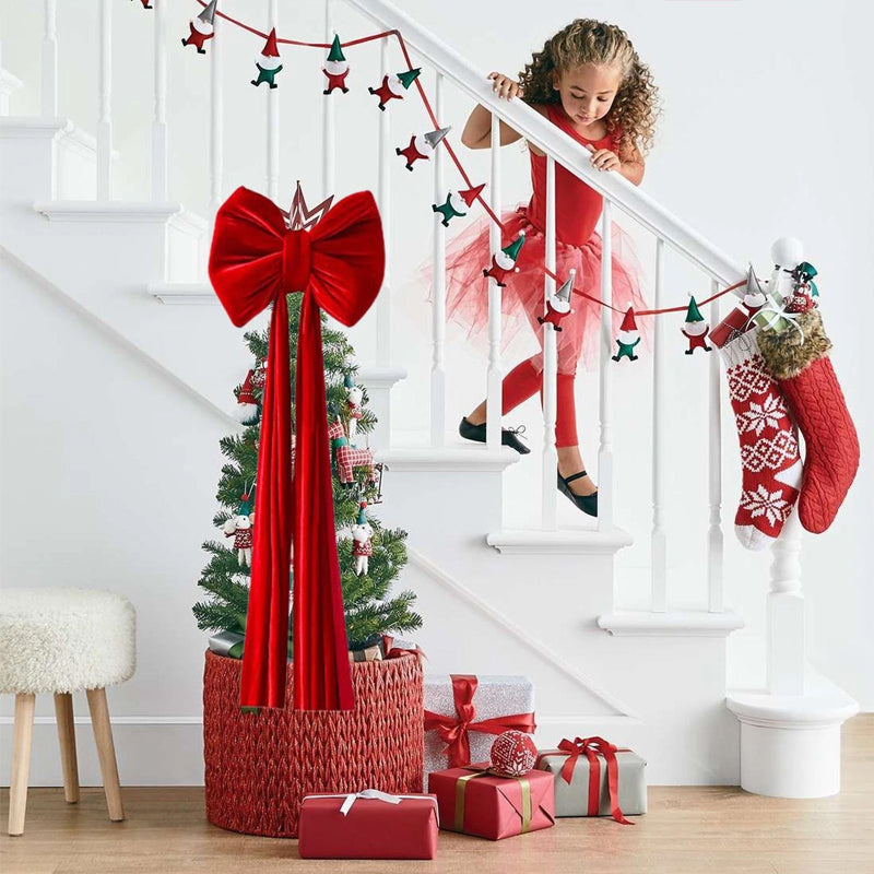 Large Wine Red Christmas Bow - Big Festive Tree Topper Decoration for Xmas