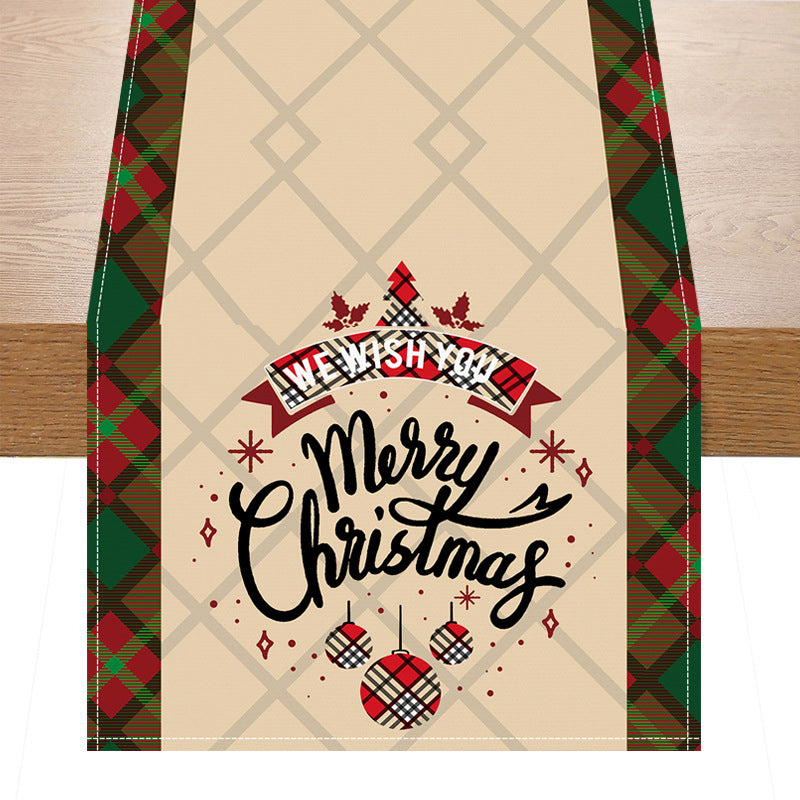 Santa Claus checkered white linen table flag geometric Christmas