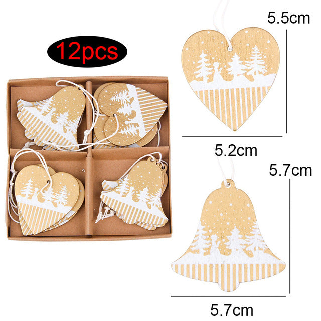 1SET Creative Wooden Printed Christmas Pendants Decorations