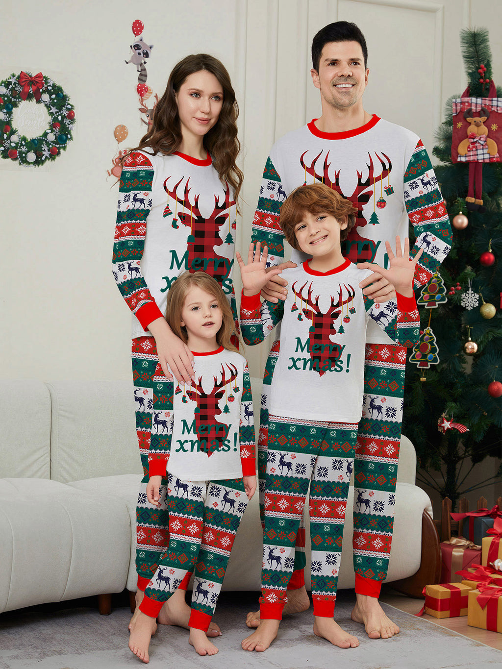 Christmas Deer Snowflake Letter Stripe holiday pajamas