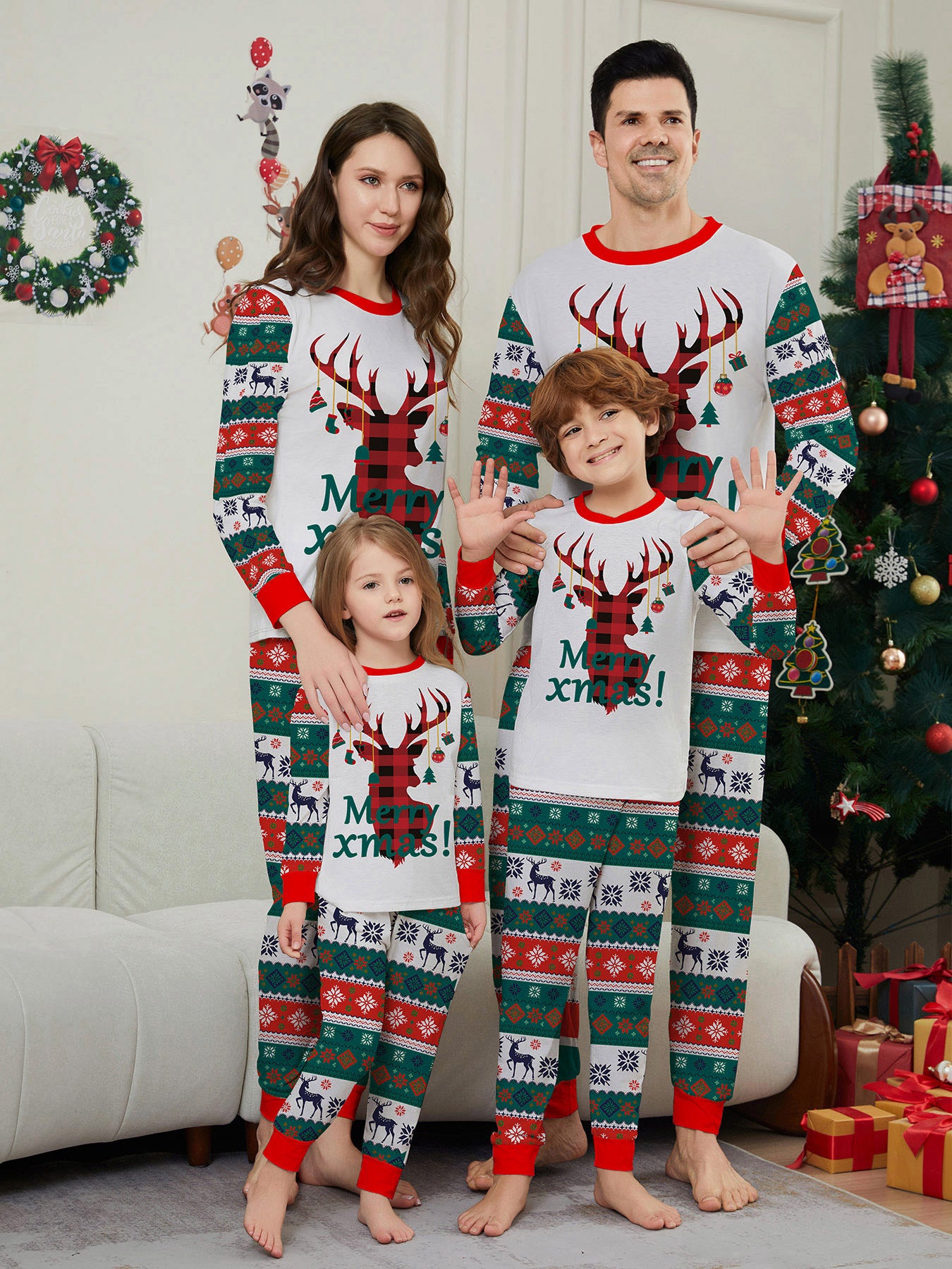 Christmas Deer Snowflake Letter Stripe holiday pajamas