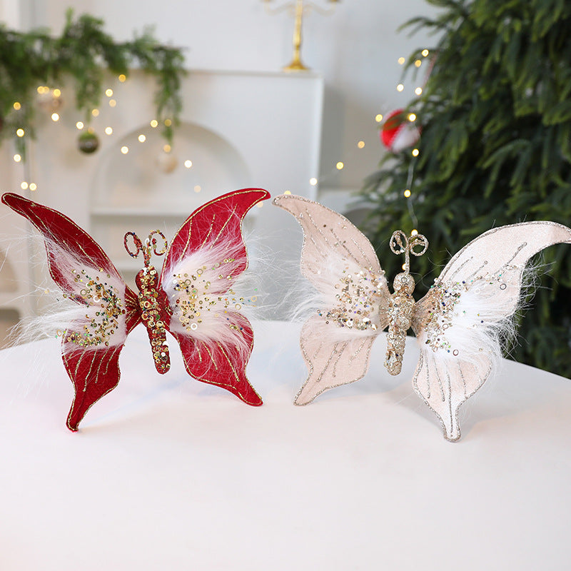 New Fabric Christmas Butterfly \ Christmas Scene Decoration Simulation Butterfly