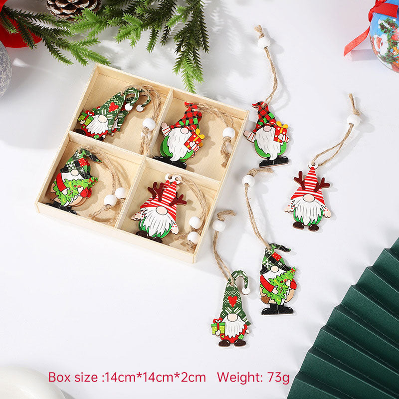 Christmas Painted Wooden Pendant Santa Claus 12pcs
