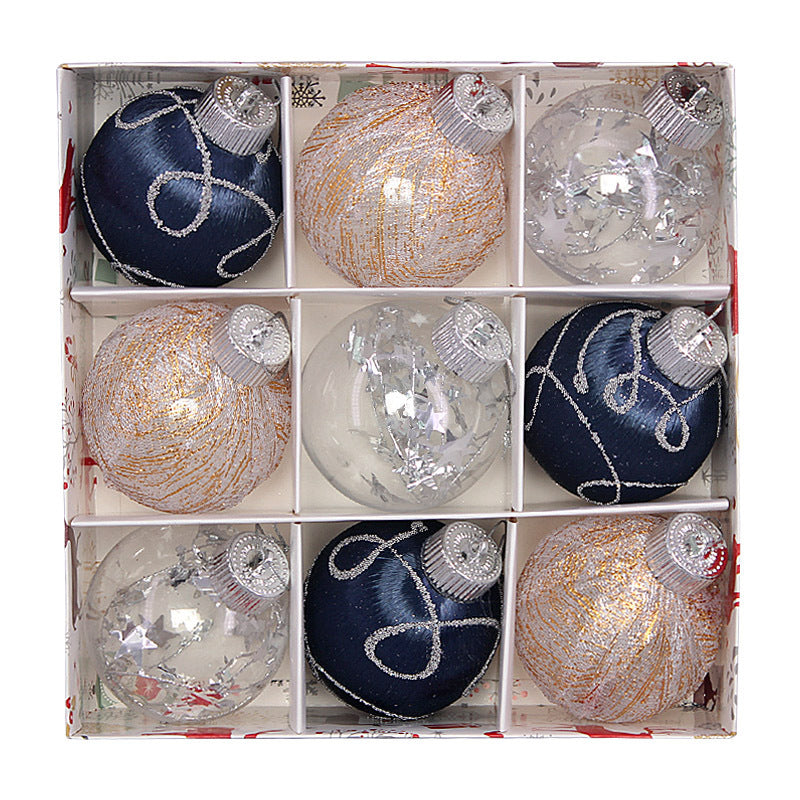 Christmas balls, silk balls, winding balls, painted balls, 8cm, 9pcs