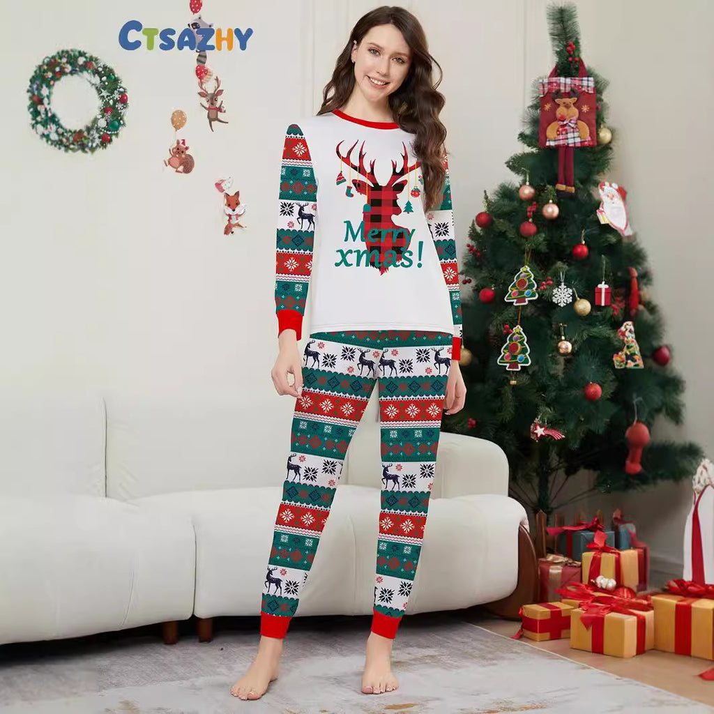 Christmas Deer Snowflake Letter Stripe holiday pajamas
