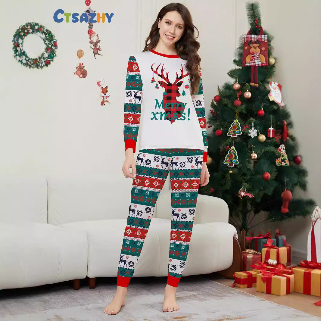 Christmas Deer Snowflake Letter Stripe holiday pajamas