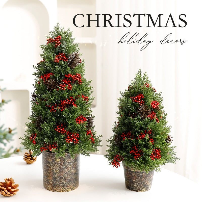 Christmas Tree Decoration Plastic Pot with Red Berries for Holiday Scene Display